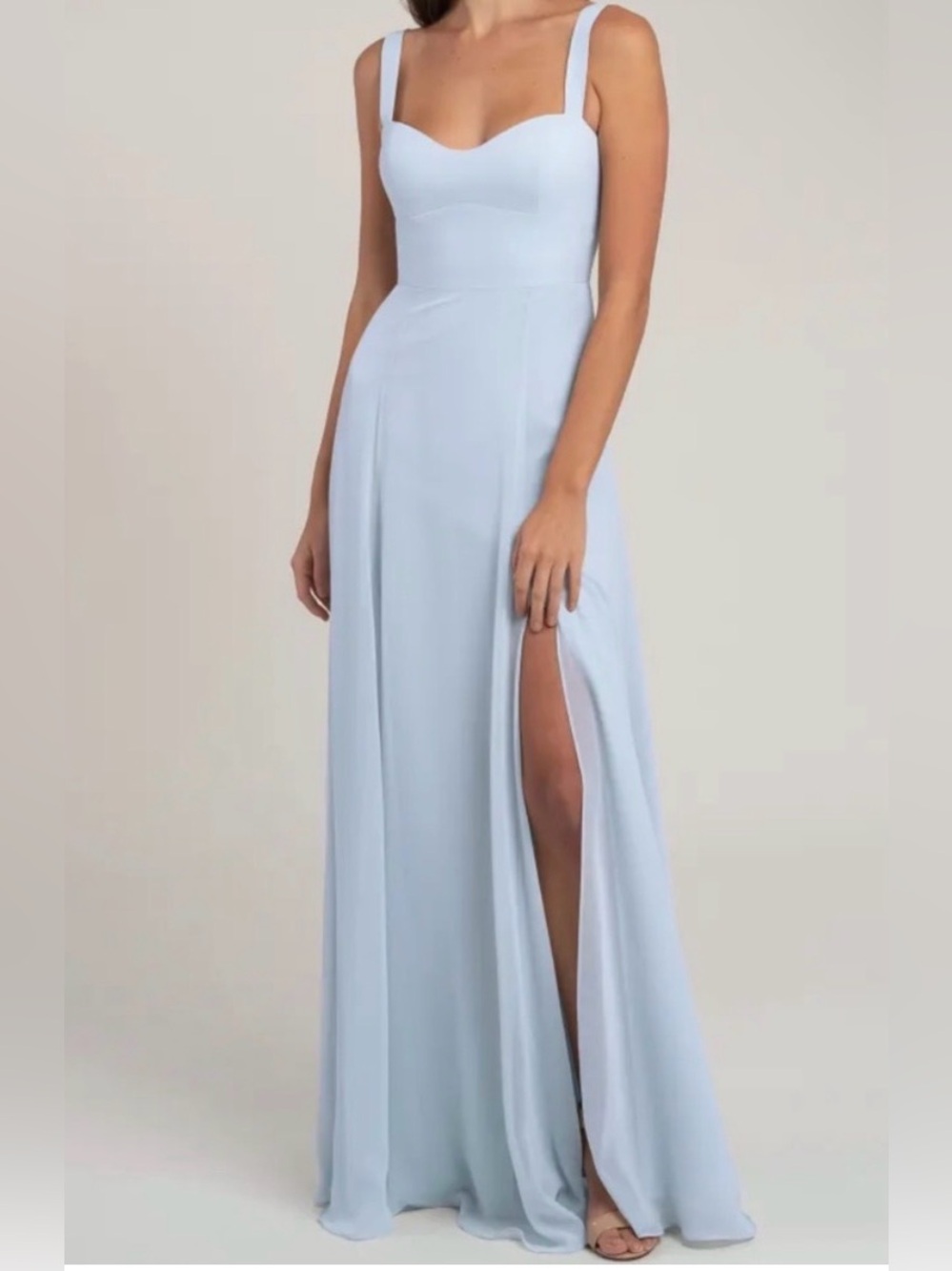 Jenny Yoo Harris Bridesmaid Chiffon Maxi Dress Women's 10 Whisper Blue NWT